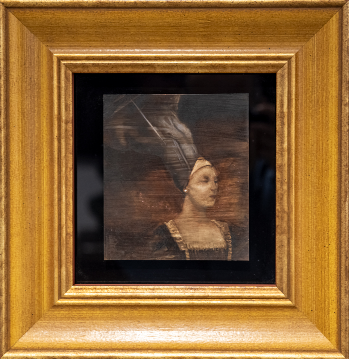Olio su rame e orecchino incastonato – 14x16 (cornice 36x36) – 2022